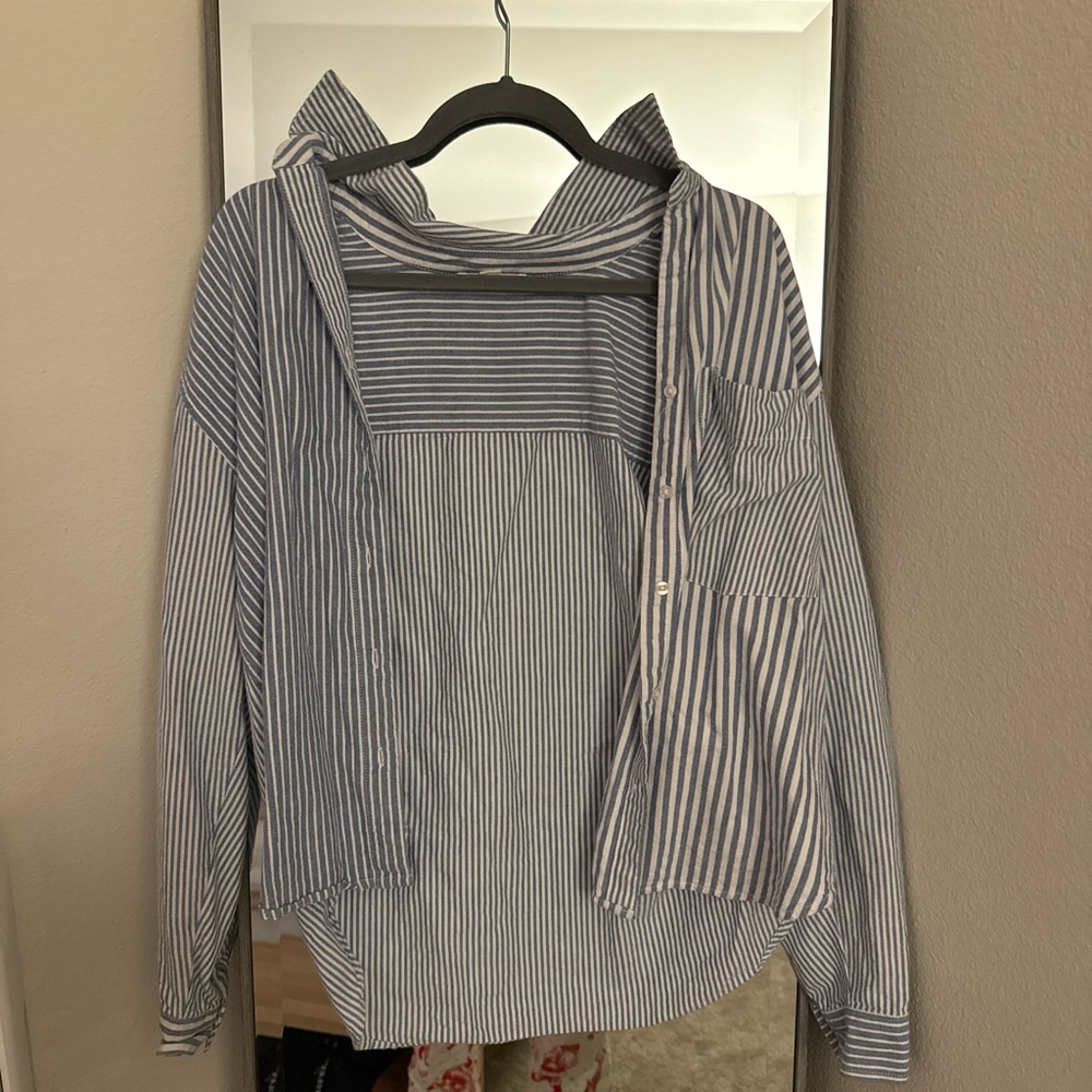 Blue and White Striped Button-Up Shirt